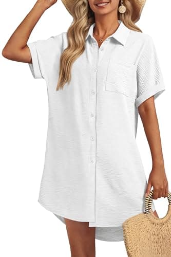 GKBK Women Swimsuit Coverup Shirt Dress Button Down Bathing Suit Cover Up Beachwear White XXL - Image 1