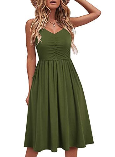 YATHON Women's Spaghetti Straps Party Sundress Casual Beach Summer Dresses with Pockets 2025(YT090-Army Green, XL) - Image 1