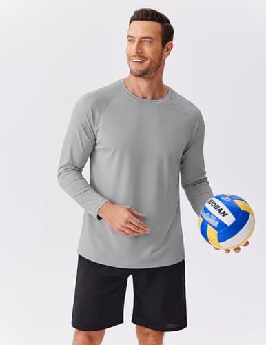PINSPARK Fishing Shirts for Men Long Sleeve Quick Dry Swim Shirts Lightweight UPF 50 Sun Protection Beach Shirt Solid Grey - Thumbnail 6