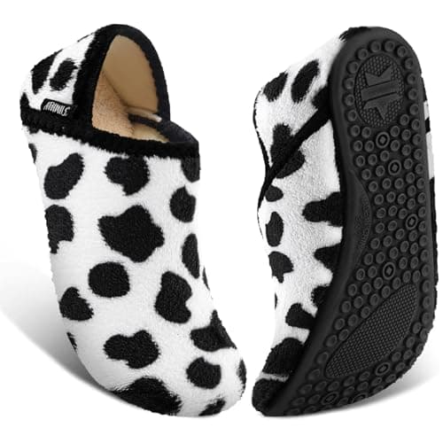 ATHMILE House Slippers for Women Men Indoor Barefoot Slippers Socks Furry Slip on House Shoes Cozy Comfy for Home Bedroom Travel Yoga Women 5-6 White Cow - Image 1