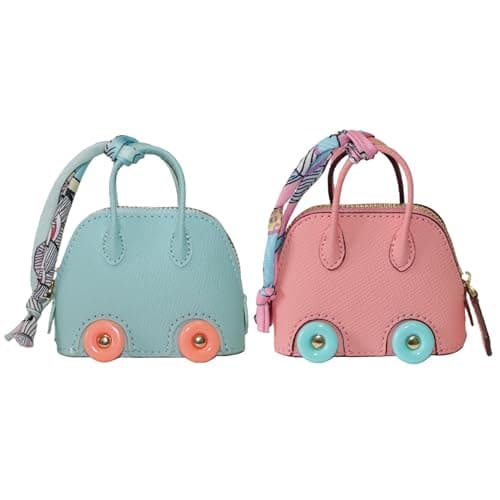 Buyborgood Women's 2 PCS Mini Tote Bag Charms Keychain Pouch Small Coin Purse Wallet, Blue+Pink - Image 1