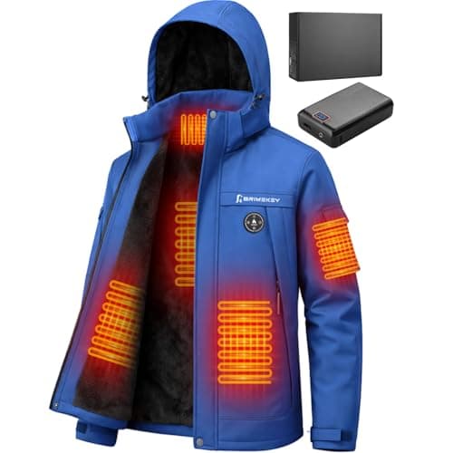 Brimekey Heated Jackets for Men with Fleece Lining, 20000mAh 7.4V Battery Pack Men's Heated Coat, 6 Heating Zones Windproof Waterproof Electric Hoodie Jacket Skiing Hunting