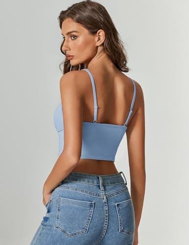 Avidlove Women Sexy Tie Front Crop Top V Neck Cutout Spaghetti Strap Y2k Cami Tank Top Going Out Camisole Tops Blue - Thumbnail 4