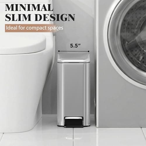 Halituny Small Bathroom Trash Can w/Lid Soft Close, 6 Liter/1.6 Gallon Stainless Steel Garbage Can w/Inner Bucket, Trash Bin Waste Basket for Kitchen, Bedroom, Living Room, Office, Toilet, Silver - Thumbnail 3