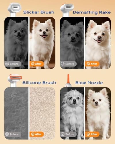 kurtmark Vacuum Dog Brush for Shedding, 4-in-1 Self-Cleaning Slicker & Undercoat Rake, Deshedding Grooming Tool, Anti-Static, Massage & Combing All In One! (White) - Thumbnail 4