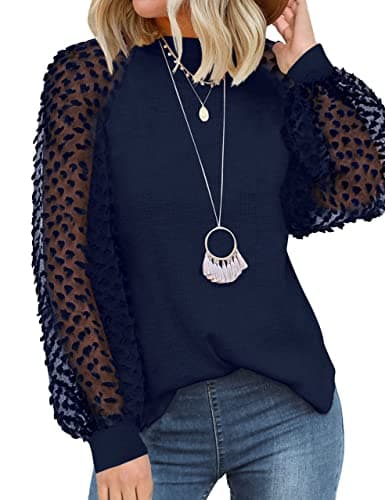 MIHOLL Women’s Long Sleeve Tops Lace Casual Loose Blouses T Shirts - Image 1
