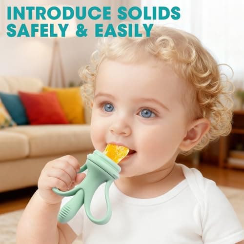 JEXFUN Baby Fruit Feeder & Breastmilk Popsicle Mold Set, Silicone Food Feeder Pacifier for Cooling Relief with 3 Replaceable Pouches, BPA-Free Teething Toy for Safe Infant Self Feeding (Pea Green) - Thumbnail 2