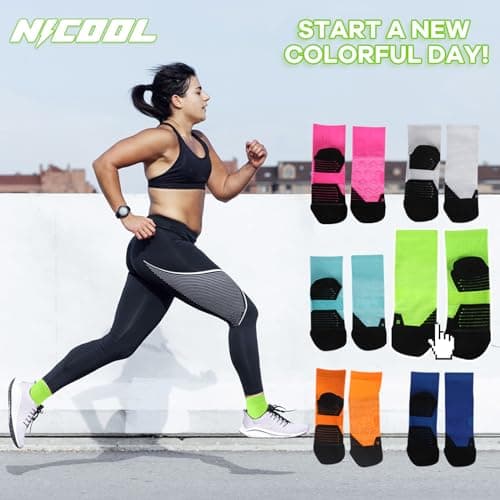 NIcool Men'S Running Socks Green, 3 Pairs St Patrick's Day Socks Cushioned Cycling Athletic Socks For Womens Comfortable Bright Green Seamless Compression Quarter Socks For Tennis Hiking, Neon Green - Thumbnail 2