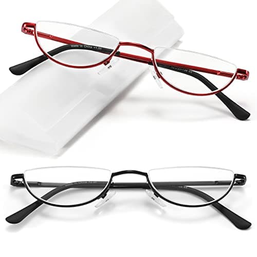 TOVEEN 2 Pack Half Lens Reading Glasses Blue Light Blocking, Half Moon Frame Semi Rim Spring Hinge Readers with Case for Men Women Black/Red +1.25 - Image 1