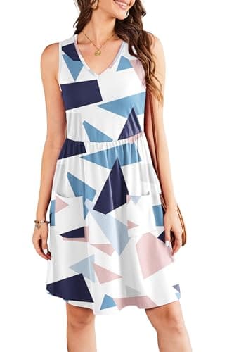 RUMIA V Neck Summer Casual Dresses for Women- Womens Sleeveless Tank Sundress with Pockets Vacation - Thumbnail 3