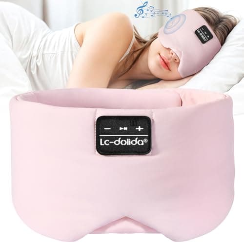 LC-dolida Sleep Mask with Bluetooth Headphones, Ice Silk Sleep Headphones with Bluetooth 5.4, Total Blackout Eye Mask for Sleeping, Sleep Soft Mask for Women Men, All Night Sleep, Travel(Pink) - Image 1