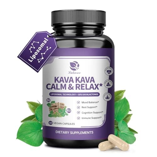 Kava Kava Root Extract Supplement - Liposomal Kava Capsules with L Theanine 200mg, 50% Kavalactones, Relax Calming Kava Extract, Vitamin B6, B12 - for Sleep, Mood, Cognitive & Immune Support, 60CT - Image 1
