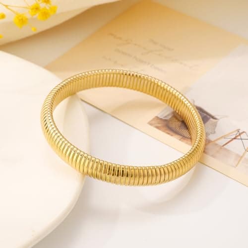 Bracelets Sets 14K Gold Plated Toned Bangle Coiled Design Minimalist Aesthetic Elegance Gift - Thumbnail 3