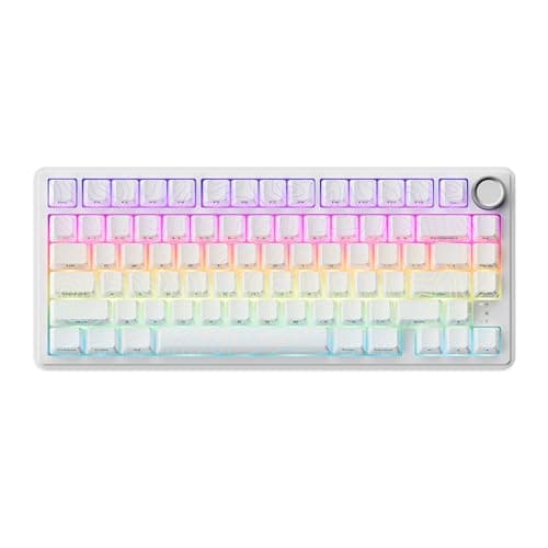 XVX M75 Wireless Gaming Mechanical Keyboard,75% Layout with Knob and IMD Topographic Keycaps,BT5.0/2.4GHz/USB-C,Hot Swappable Creamy Switches, Gasket Structure,RGB Backlit Keyboard for Win/Mac,White