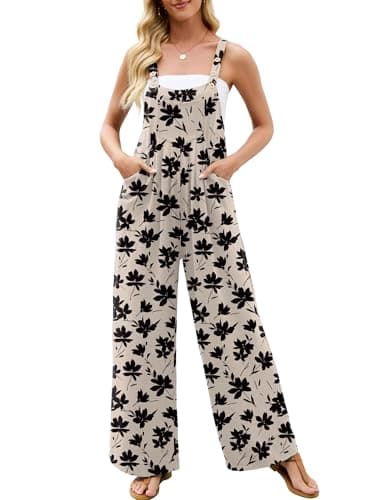 Heymoments Overalls Jumpsuits Rompers for Women Ink Dot Flowers X-Large Casual Maternity Winter Fall Comfy Ladies Loose Fit Dressy Wide Leg One Piece Sleeveless Grils Long Bib Baggy Pants with Pockets - Image 1