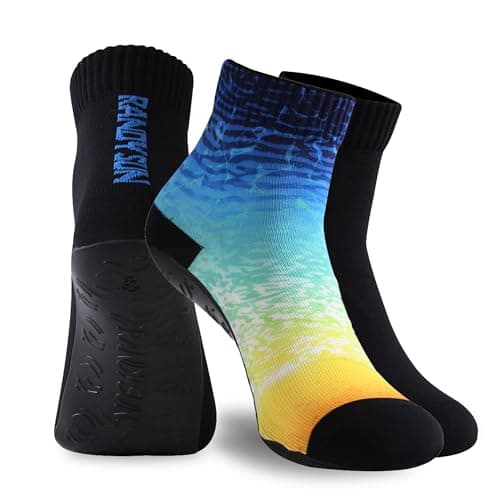 RANDY SUN 2 Pairs Summer Outdoor Barefoot Sand Unisex Socks, Dad's Gift Beach Shoes for Swim Surf Yoga Exercise(Black&Yellow Printed Ankle Size 31 - Image 1