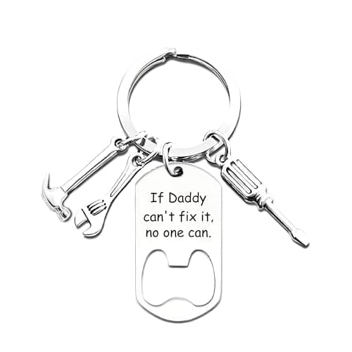 Ediseng Bonus Dad Birthday Gifts from Daughter Wife Son,Personalized Keychain for Dad/Stepdad,Cool Keychain with Bottle Opener,Screwdriver,Hanmmer and Wrench (silver) - Image 1