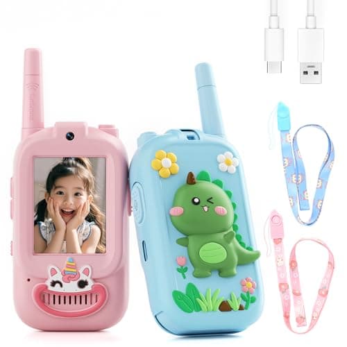 Video Walkie Talkies for Kids – Kids Walkie Talkies 2 Pack with Cute Silicone Cover, Voice Changer, 1000FT Range, Fun Indoor Outdoor Toys – Birthday for Boys and Girls Ages 3-10 - Image 1