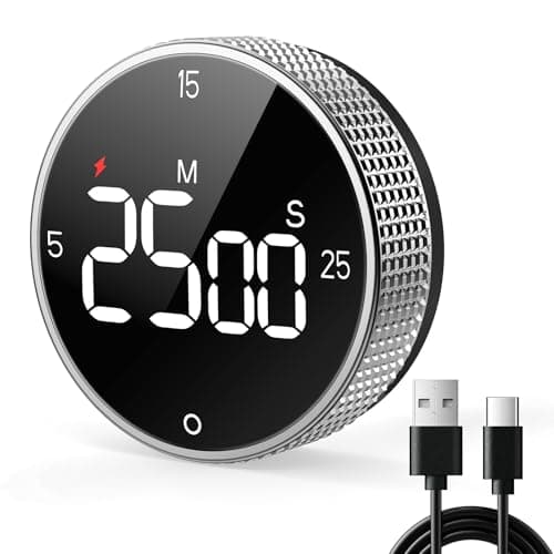 Allbean USB Rechargeable Magnetic Kitchen Timer for Cooking, Building 800mAh Battery Large Display Digital Countdown Timer, 3 Preset 5/15/25 Mins Loud Alarm for Baking Grilling Studying - Silver - Image 1