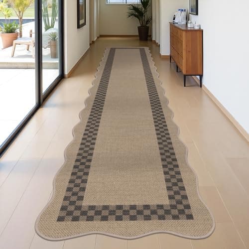 U'Artlines Long Hallway Runner Rug, 2'x10' Non Slip Washable Jute Kitchen Rug, Farmhouse Floor Carpet Runners for Kitchen, Entryway, Bathroom, Laundry Room, Indoor Home Decor(Checked) - Thumbnail 6