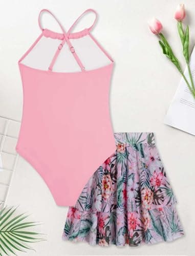 Seanrui Bathing Suits for Teens Girls One Piece Swimsuits Size 7 Tankini Swimwear Set with Adjustable Strap - Thumbnail 2