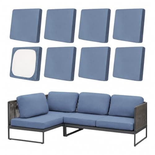 8Pcs Stretch Patio Cushion Covers,Outdoor Couch Covers Replacement,Outdoor Couch & Sofa Slipcovers,for Patio Furniture Cushion Covers,Washable Reusable Furniture Protector (Grey Blue,Cover Only)