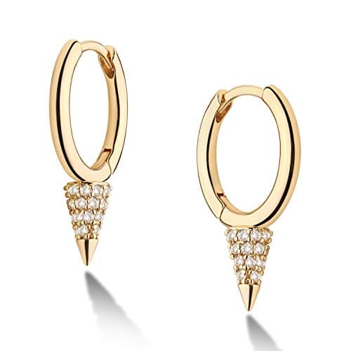 VALLOEY ROVER Huggie Earrings Gold for Women 14K Gold Plated Cubic Zirconia Awl Cone Huggie Hoops Dainty Shiny Hoop Earrings - Image 1