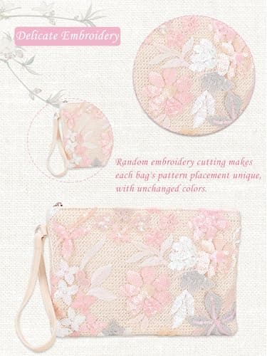 EGOUE Clutch Purses for Women, Embroidered Floral Clutch Bag with Leather Wrist Strap for Daily Travel, Parties & Wedding - Thumbnail 4