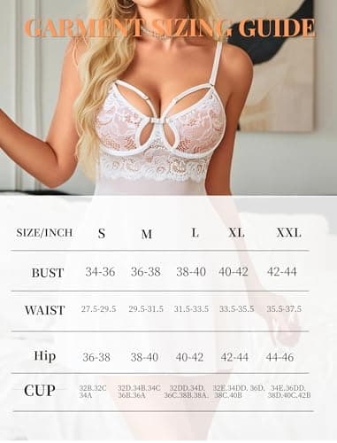 Avidlove White Lingerie for Women V Neck Lace Underwire Bride Lingerie Sexy Push Up Babydoll Dress White M - Thumbnail 6