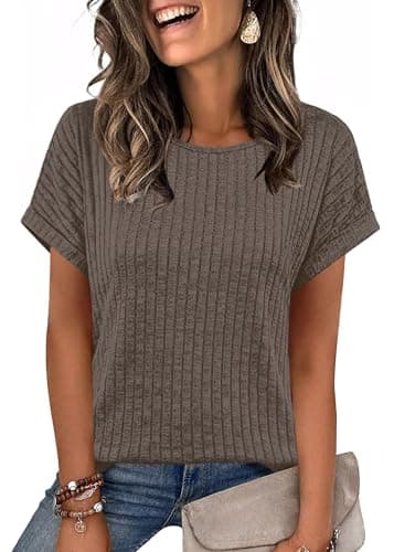 WIHOLL Tops for Women Trendy Summer Short Sleeve Shirts 2026 Spring Fashion Clothing Casual Western Outfits Old Money Clothes Cruise Business Blouses Chocolate Brown S - Image 1