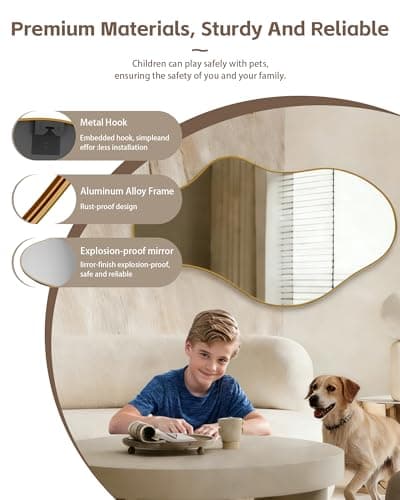 CQHVKQ Irregular Wall Mirror 20"X 36" Asymmetrical Gold Bathroom Mirror Abstract Decorative Wall Hanging Mirror for Bedroom, Living Room, Bathroom, Entryway, Hallway - Thumbnail 5