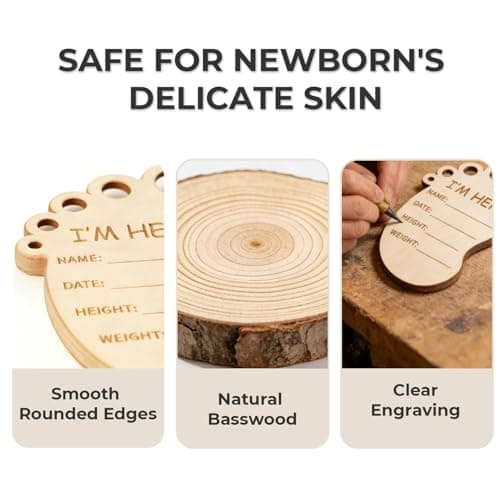 DegoCyhton Monthly Milestone Signs, Wooden baby monthly milestone Cards, Birth Announcement Sign for New Baby, Hello World Newborn Sign, 0-12 Months Newborn Photo Prop, with Drawstring Canvas Bag - Thumbnail 5