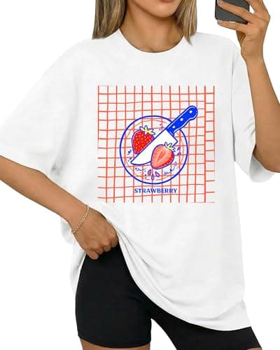 Aiyino Yk2 Womens Oversized Graphic T Shirt 100% Cotton Strawberry Fruit Shirt Casual Summer Loose Fit Tee XL - Image 1