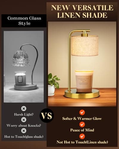 Candle Warmer Lamp with Timer Dimmer, Candle Lamp Warmer with Linen Shade - Birthday House Warming Gift for Women Mom Her - New Home Decor for Bedroom with 2 Bulbs (Gold) - Thumbnail 5