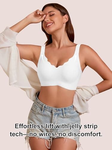 COCOMARTS Jelly Bras for Women No Underwire Seamless Push Up Scalloped Tshirt Bralettes Comfortable Wireless Everyday Bra White XX-Large - Thumbnail 6