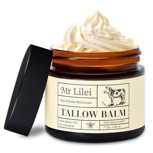 Lilei Beauty Organic Grass-Fed Beef Tallow Balm with Raw Honey - Face & Body Moisturizer - Natural Whipped Skin Care Cream for Dry Skin- Hydrating Body Lotion for Nourishment (Unscented, 115g/4.06oz) - Image 1