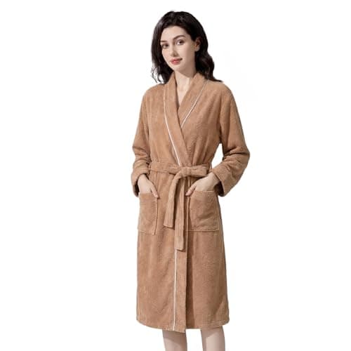 Inner Wish Women's Soft Terry Cloth Bathrobe - Ultra Absorbent Quick Dry Kimono Robe for Shower,Spa,Home，Khaki，2XL/3XL - Image 1