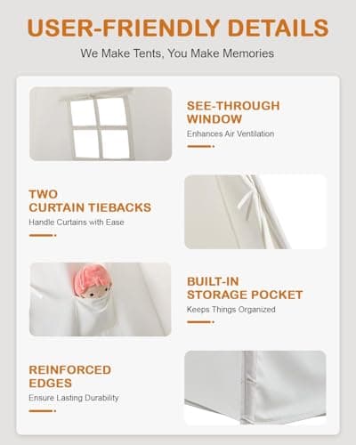 CO-Z Larger 85" H Kids Teepee Play Tent, 2.1m Large Indoor Canvas Teepee Tent for Adults, Tall Foldable Teepee Outdoor, 5 Sides Party Picnic Wedding Teepee Tent with Storage Bag - Thumbnail 5