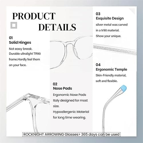 ROCKNIGHT Blue Light Blocking Glasses for Computer Eye Strain Women Clear Frame Gaming Phone Computer Glasses - Thumbnail 4