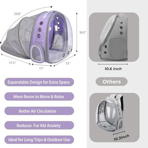 Pet Carrier Backpack Expandable for Cats and Small Dogs, Breathable Anti-Collapse Design, Airline Approved Travel Backpack for Hiking and Outdoor Use (Back Expandable-Purple) - Thumbnail 2