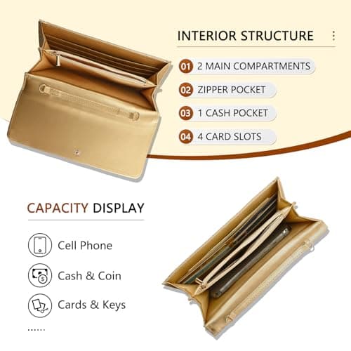 U+U Crossbody Bags for Women, Small Leather Bag with Removable Chain, Card Slots & Phone Pocket - Lightweight Purse Wallet (Gold) - Thumbnail 4