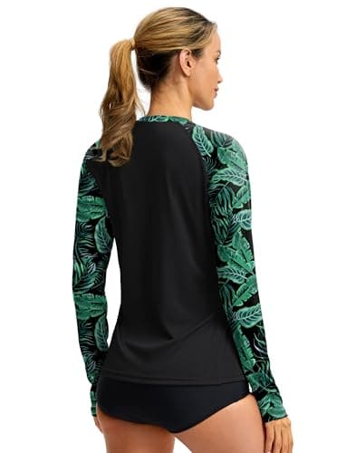 Viodia Rash Guard for Women UPF 50+ SPF UV Long Sleeve Shirts Sun Protection Quick Dry Hiking Swim Shirt with Pockets Leaf XS - Thumbnail 2