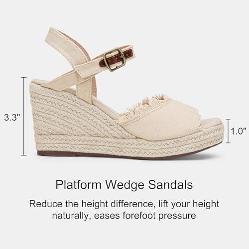 Vepose Women's Wedge Sandals Peep Toe, 3.3" Inch High Heel Platform Espadrilles Sandals, 880 - Natural, Size 8.5 US - with Ankle Buckle (CJY880 Natural 08.5) - Thumbnail 5