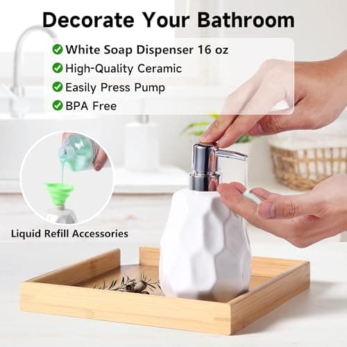 Ceramic Bathroom Accessories Set 4 PCS,Bathroom Toothbrush Holder Set,Soap and Toothbrush Holder Set,Include Toothbrush Holder,Soap Dispenser,Tumbler,Soap Dish,Bathroom Sets Decor Organizer (White) - Thumbnail 4