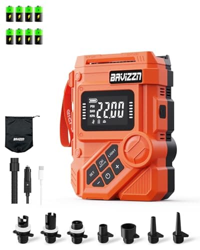 BAVIZZN 59.2Wh 22PSI Rechargeable SUP Pump, Dual Stage Electric Paddle Board Pump with Auto-Off LCD, 12V Car/Type-C Input, Battery Powered Inflator for Kayak Boat Inflatables - Image 1