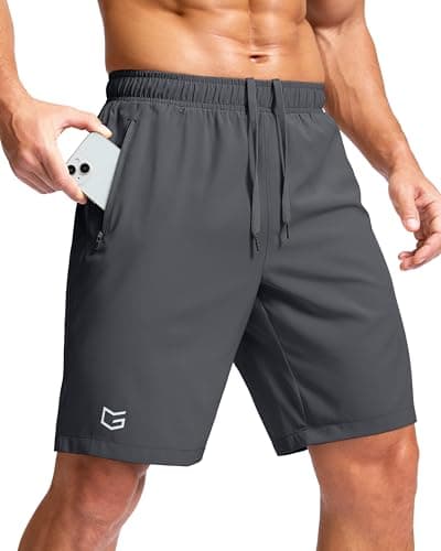 Men's Athletic Running Shorts with Zipper Pockets Quick Dry 7"/ 5"/ 9" Workout Gym Shorts for Basketball Hiking(Dark Grey,9XS) - Image 1