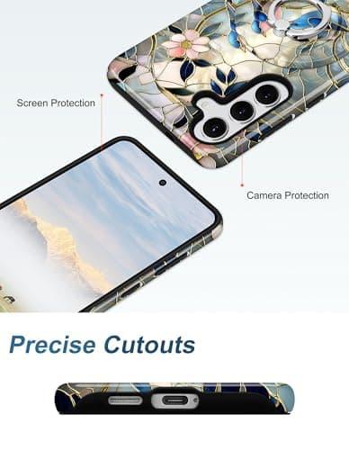 Aitipy Magnetic Phone Case for Samsung Galaxy S23 FE, Compatible with Magsafe, with Cute Stained Glass Flower Bird Stand Ring Holder Aesthetic Protective Phone Cover for Women Girls - Thumbnail 6