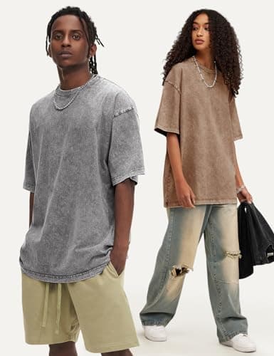 Yimoon 3 Pack Oversized Tshirts for Women Washed Vintage Baggy Boyfriend Tees Short Sleeve Unisex Cotton Tops(Greykhakibeige-M) - Thumbnail 6