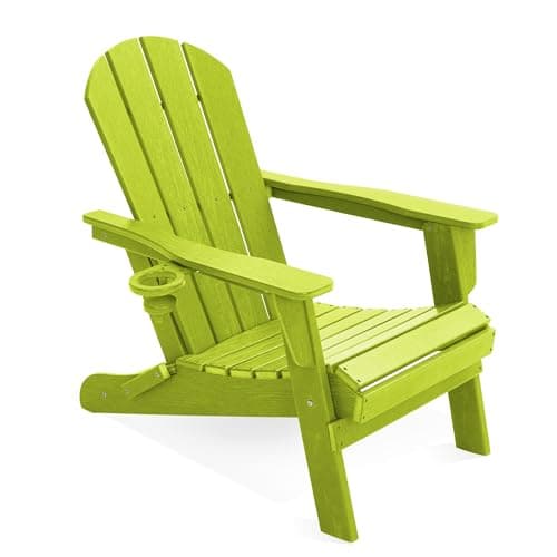 LOUNZY Folding Adirondack Chair, HDPE All-Weather Folding Patio Chair Chair with Cup Holders, Outdoor Patio Adirondack Chair for Deck Lawn Fire Pit, Lime - Image 1