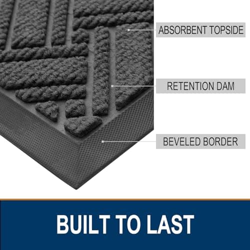 OLANLY Indoor Outdoor Mat, Sturdy Natural Rubber Floor Mat, Non Slip Low Profile Waterproof Doormat, and Stain Front Door Mats, Easy Clean Patio Entrance Mat, 36''x24'', Light Grey - Thumbnail 3